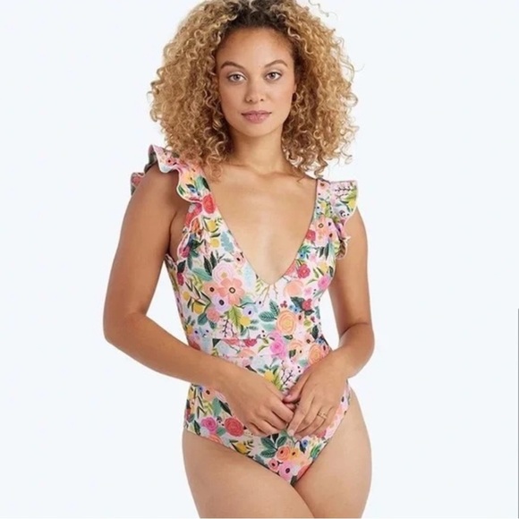 Summersalt Red and Pink One Piece Swimsuit Ruffle Back - Picture 1 of 5